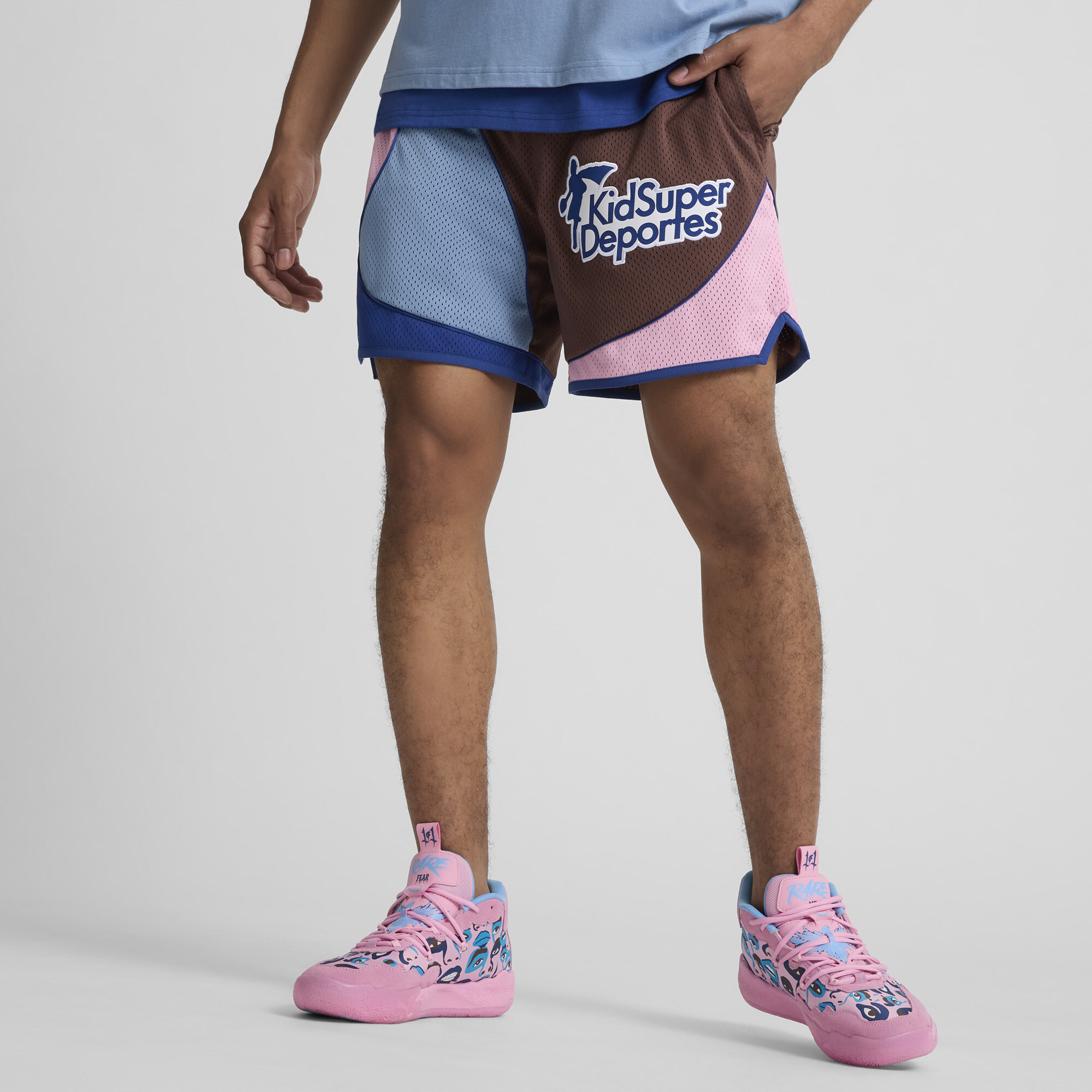 Puma HOOPS x KIDSUPER Shorts | Mit Color Blocking | Chestnut Brown | Größe: S