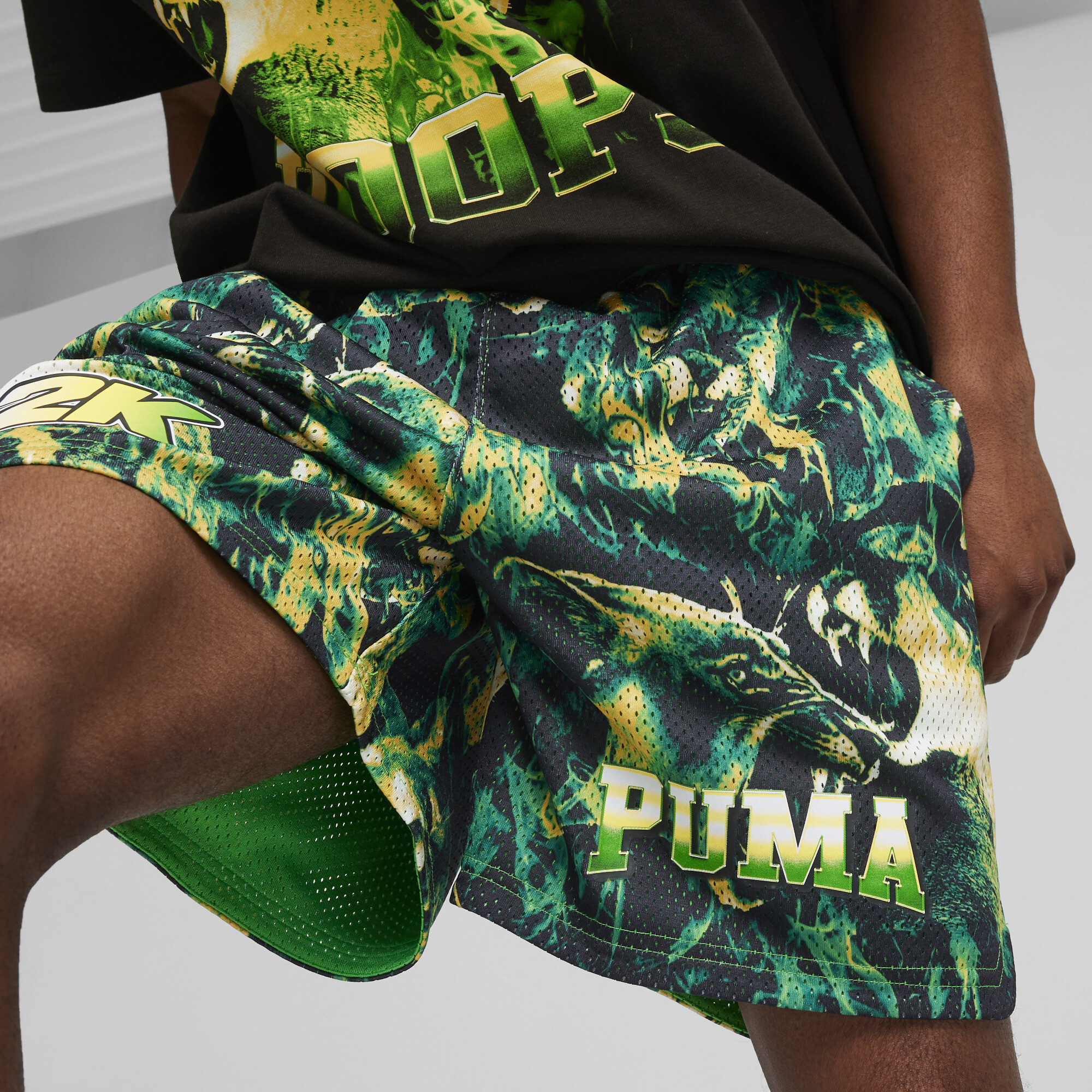 Men's Puma HOOPS X 2k Shorts, Green, Size XS, Clothing