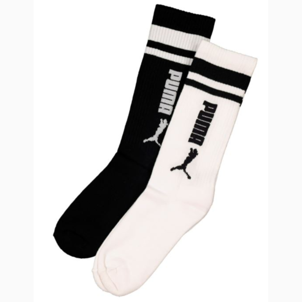 Mens 2 Pk Mid Calf Socks, PUMA Black-PUMA White, large-ZAF