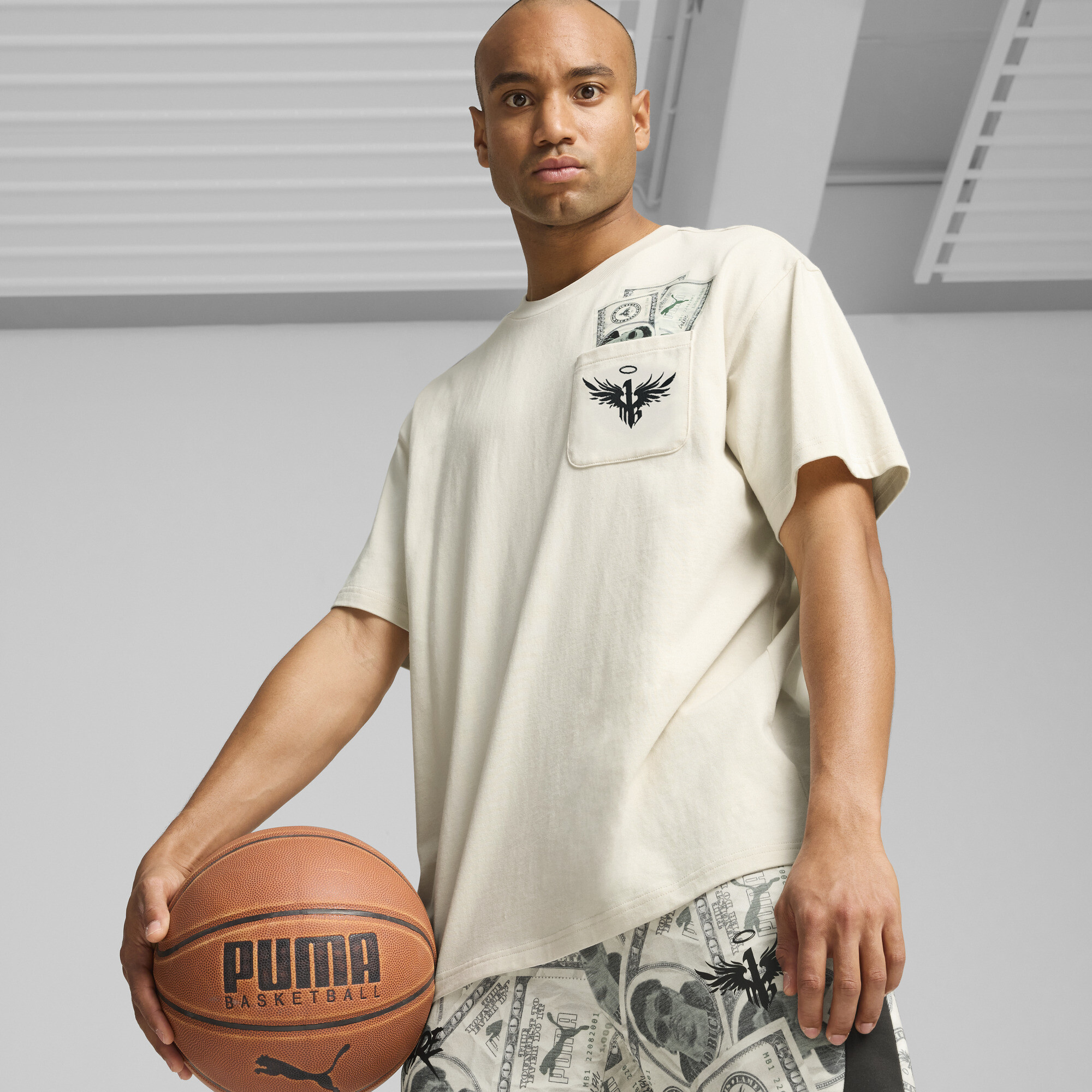 Men's PUMA Melo Bucks Basketball T-Shirt Men In White, Size XS