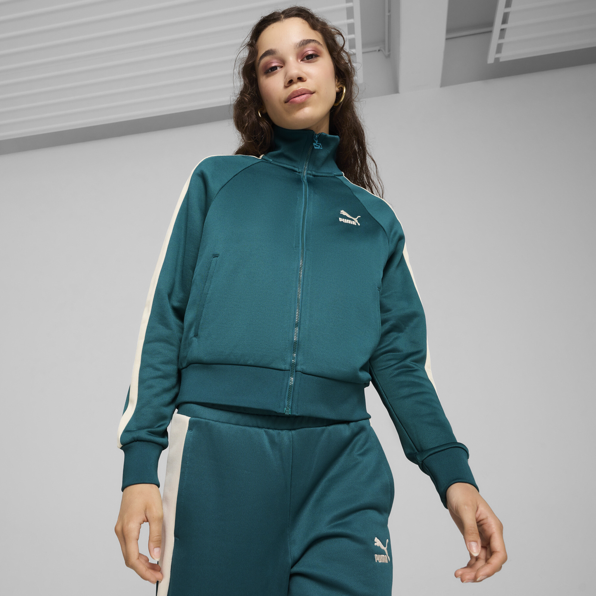 Puma ICONIC T7 Trainingsjacke Damen | Mit Plain | Cold Green | Größe: L