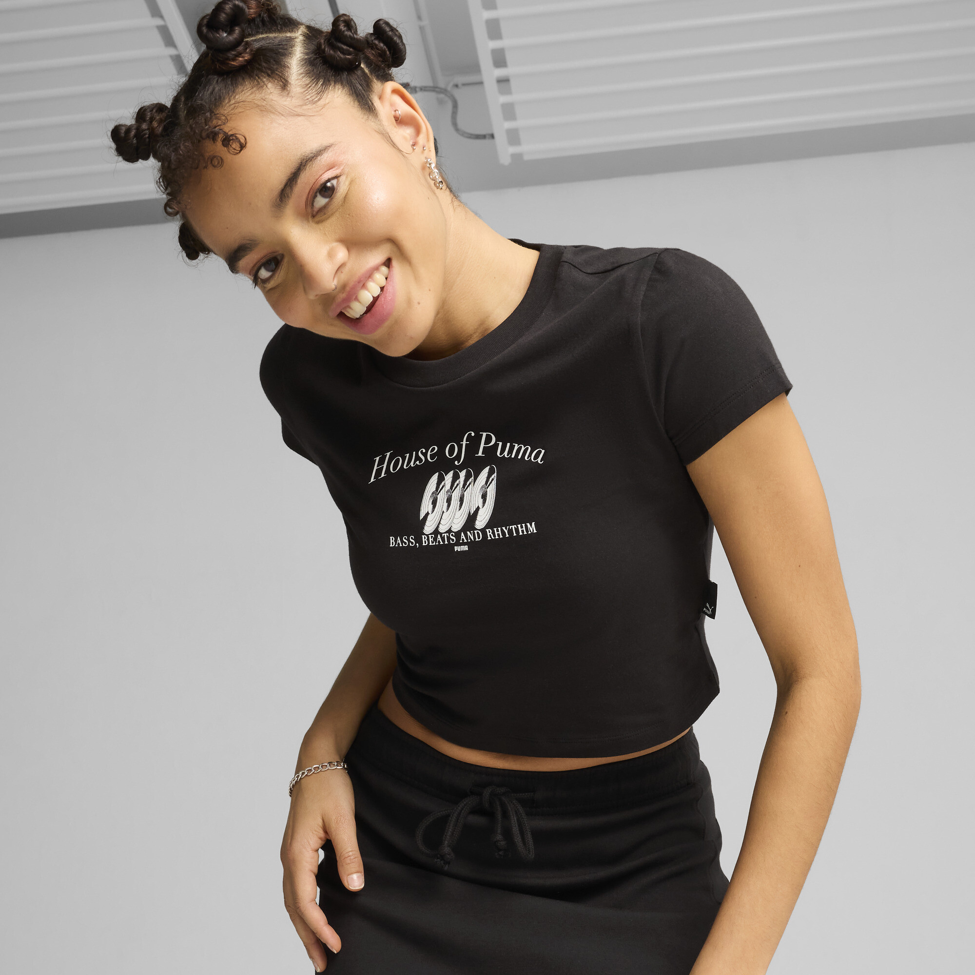 Puma GRAPHICS MUSIC Baby T-Shirt Damen | Mit Print | Black | Größe: M