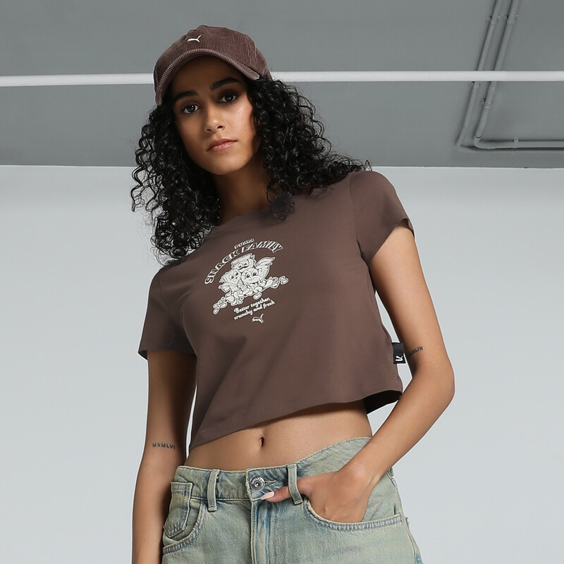 Women's PUMA GRAPHICS SNACK Slim Fit Crop Tee