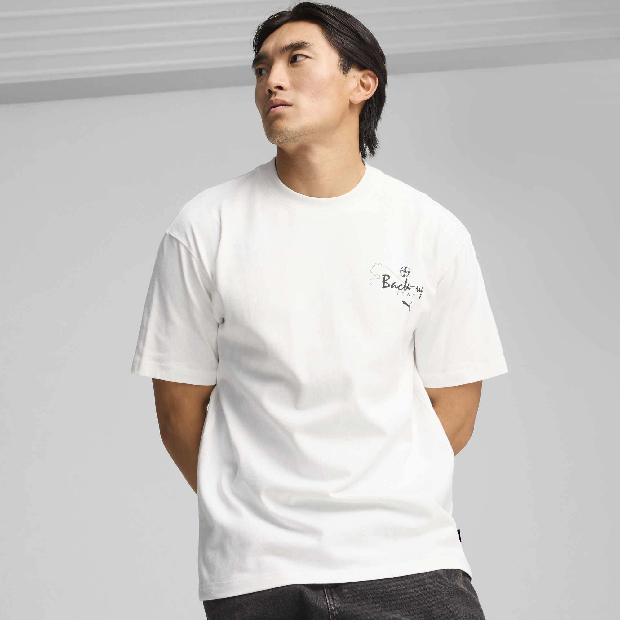 Puma GRAPHICS "Back-up Team" T-Shirt Herren | Mit Print | White | Größe: S