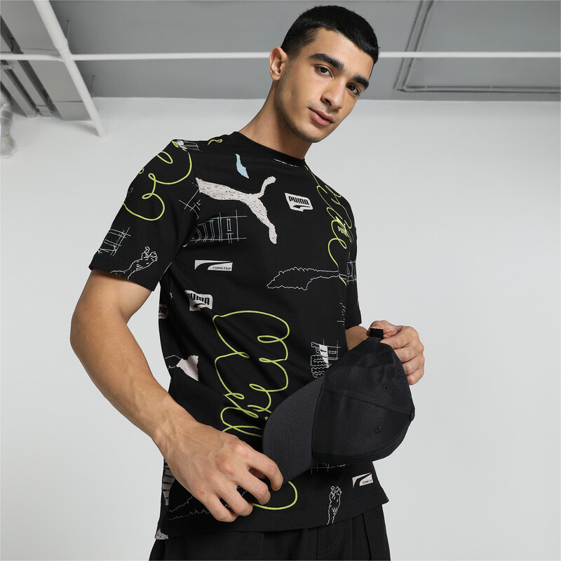 Men's PUMA CLASSICS BRAND LOVE Printed T-shirt in Black size M