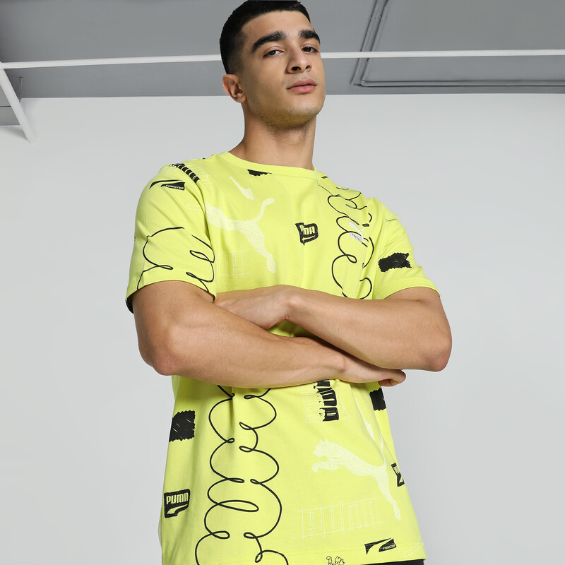 Men's PUMA CLASSICS BRAND LOVE Printed T-shirt in Yellow size S