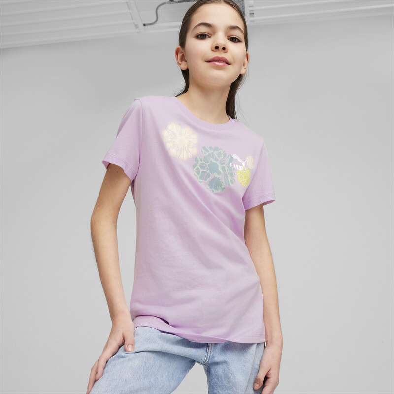 PUMA CLASSICS SNFLR Girl's Logo T-shirt in Gray size 13-14Y