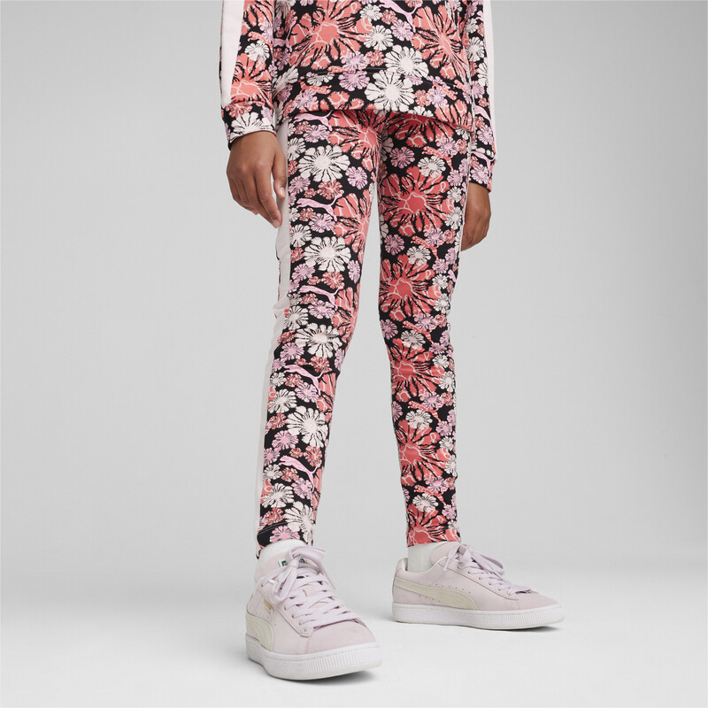 PUMA T7 Floral Print Girl's Leggings in Black size 9-10Y