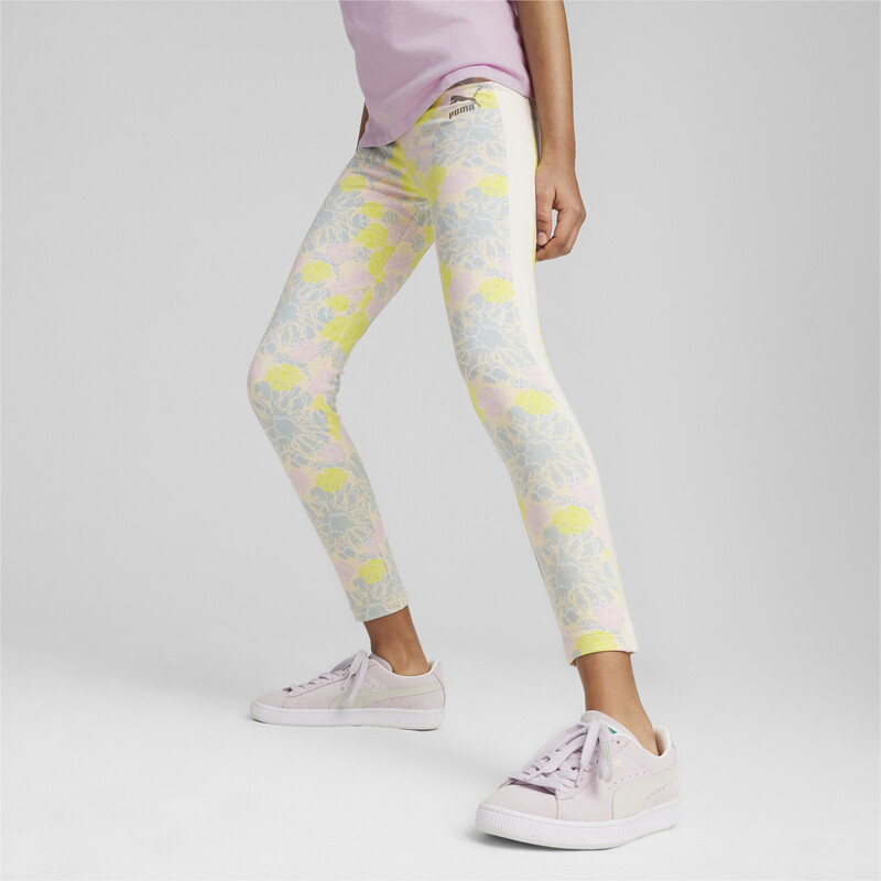 PUMA T7 Floral Print Girl's Leggings in Alpine Snow size 9-10Y