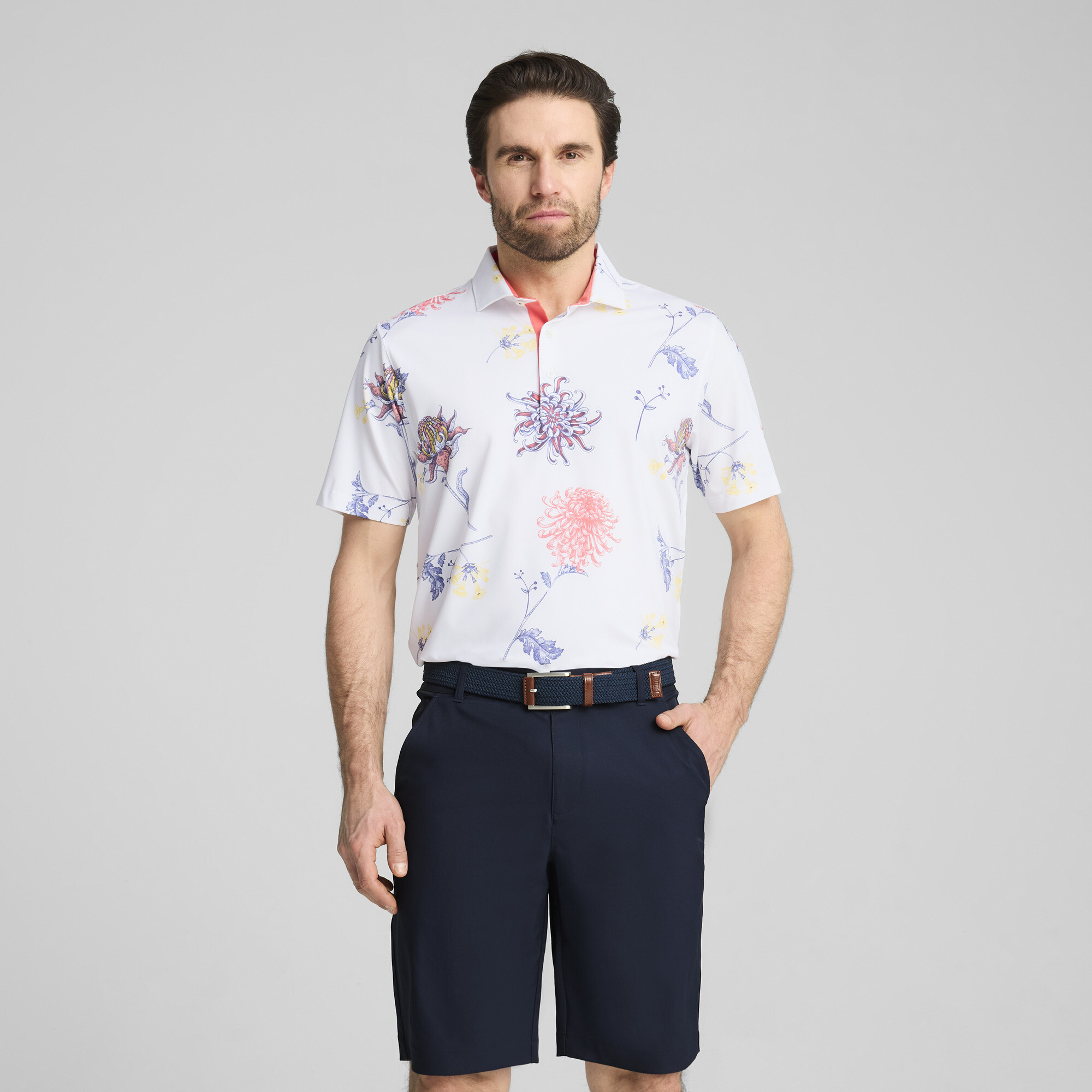 Puma MATTR Dahlia Polo Herren | Mit Floral | White Glow/Peach Frost | Größe: XXL