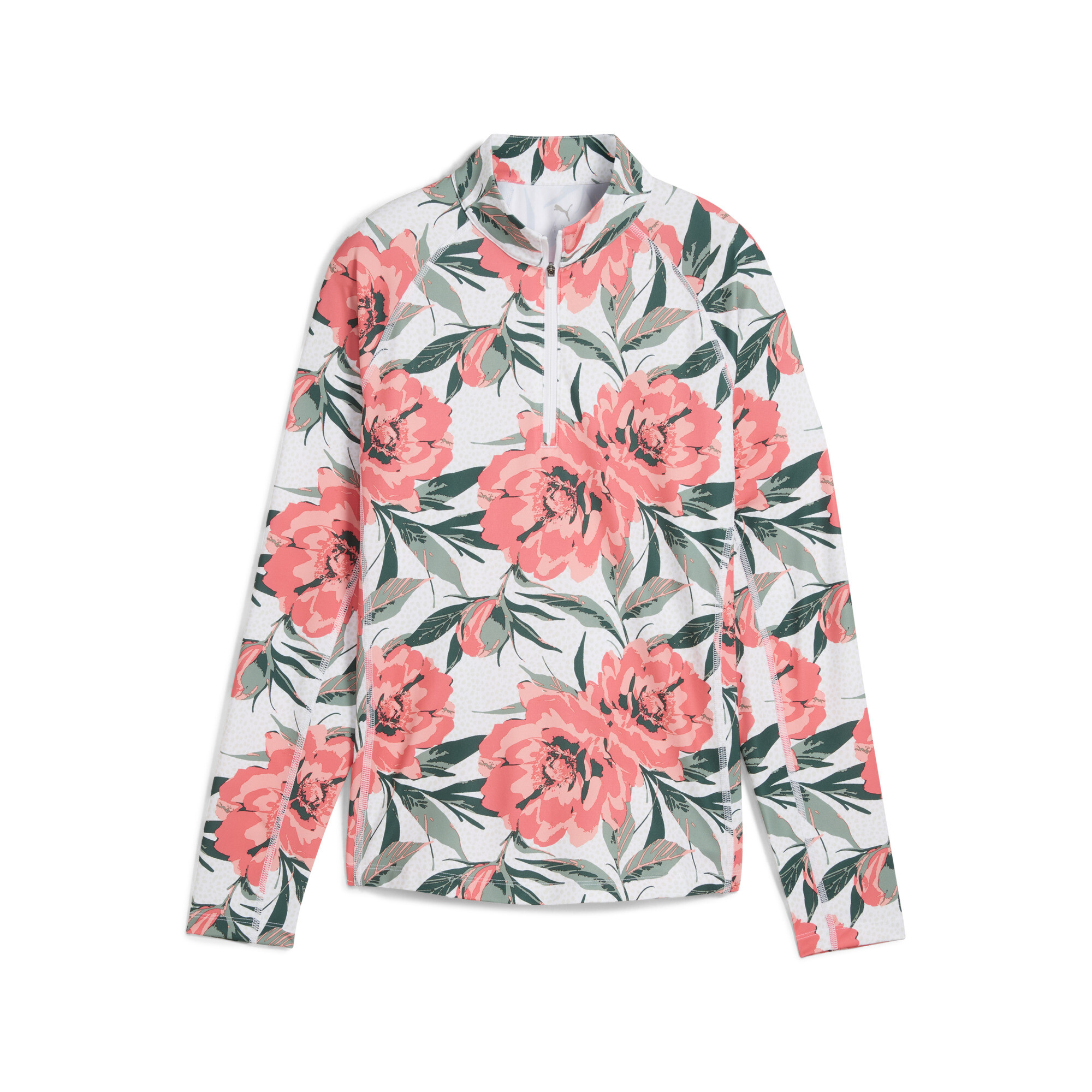 Puma YOU-V Beautiful Game Shirt mit Reißverschluss bis zum Hals Damen | Mit Floral | White Glow/Peach Frost | Größe: XXL