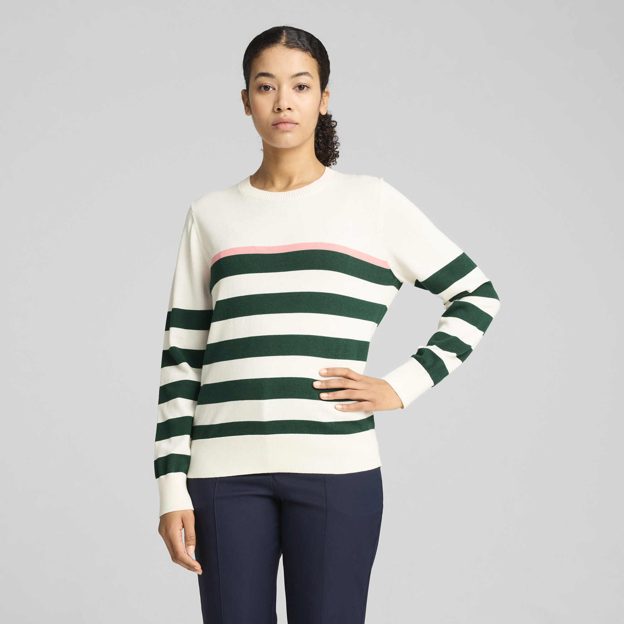 Puma Resort Stripe Sweater Damen | Mit Plain | Warm White/Dark Myrtle | Größe: XXS