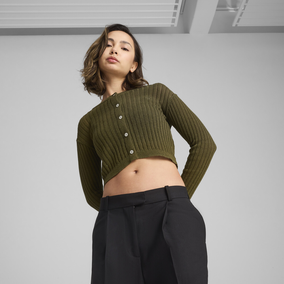 YONA Long Sleeve Knit Top Women in Olive Drab by PUMA, Small
