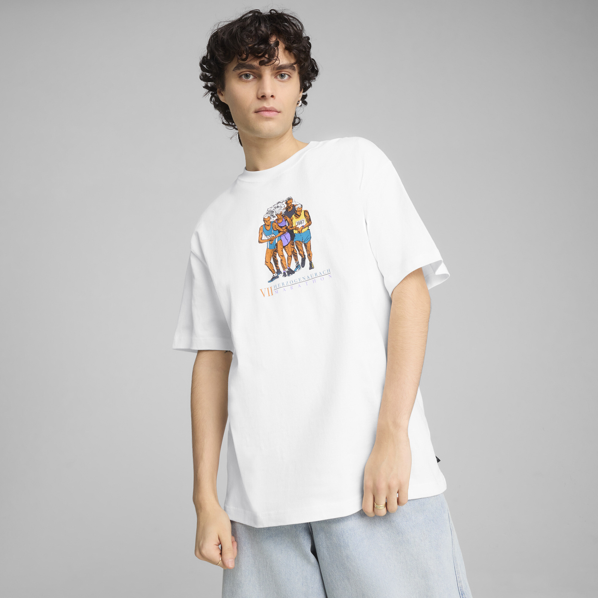 Puma GRAPHICS Marathon T-Shirt Herren | Mit Print | White | Größe: L