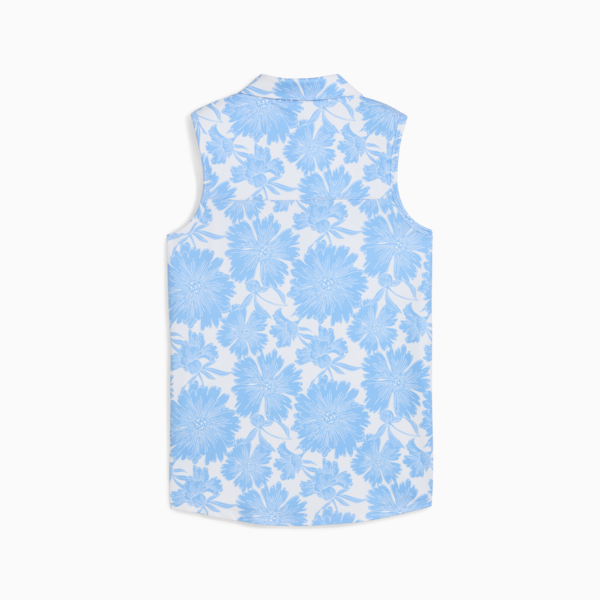 CLOUDSPUN Botanic Sleeveless Golf Polo Women, White Glow-Team Light Blue, large-ZAF