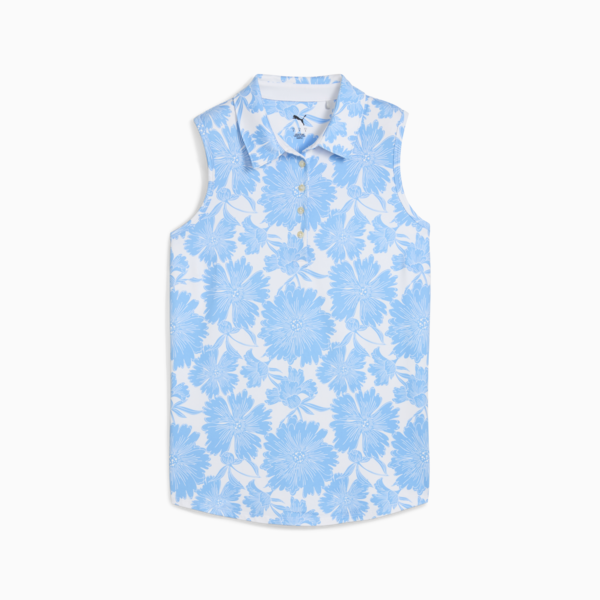 CLOUDSPUN Botanic Sleeveless Golf Polo Women, White Glow-Team Light Blue, large-ZAF