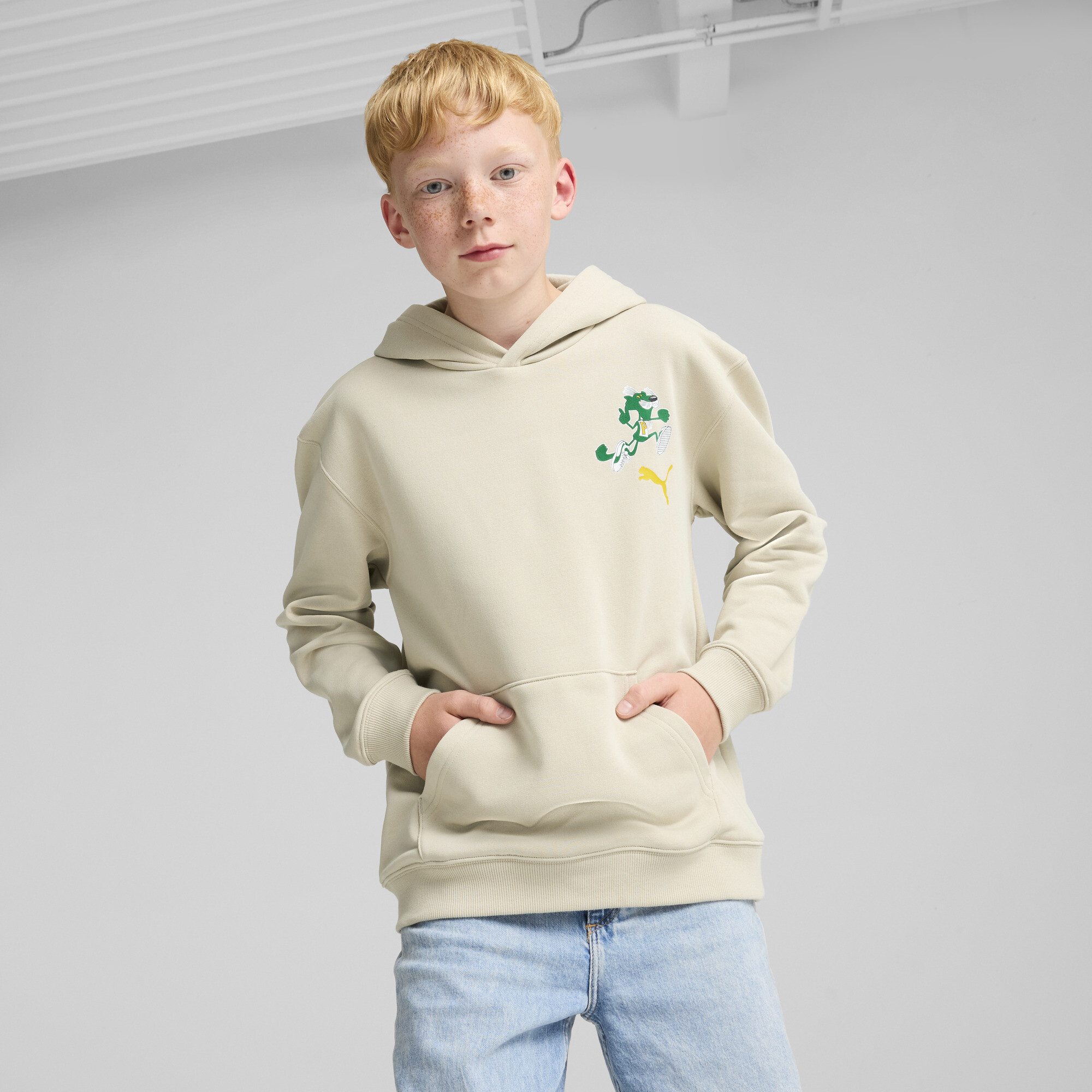 Men's DOWNTOWN SUPER Puma Hoodie Youth, Beige, Size 7-8Y, Clothing