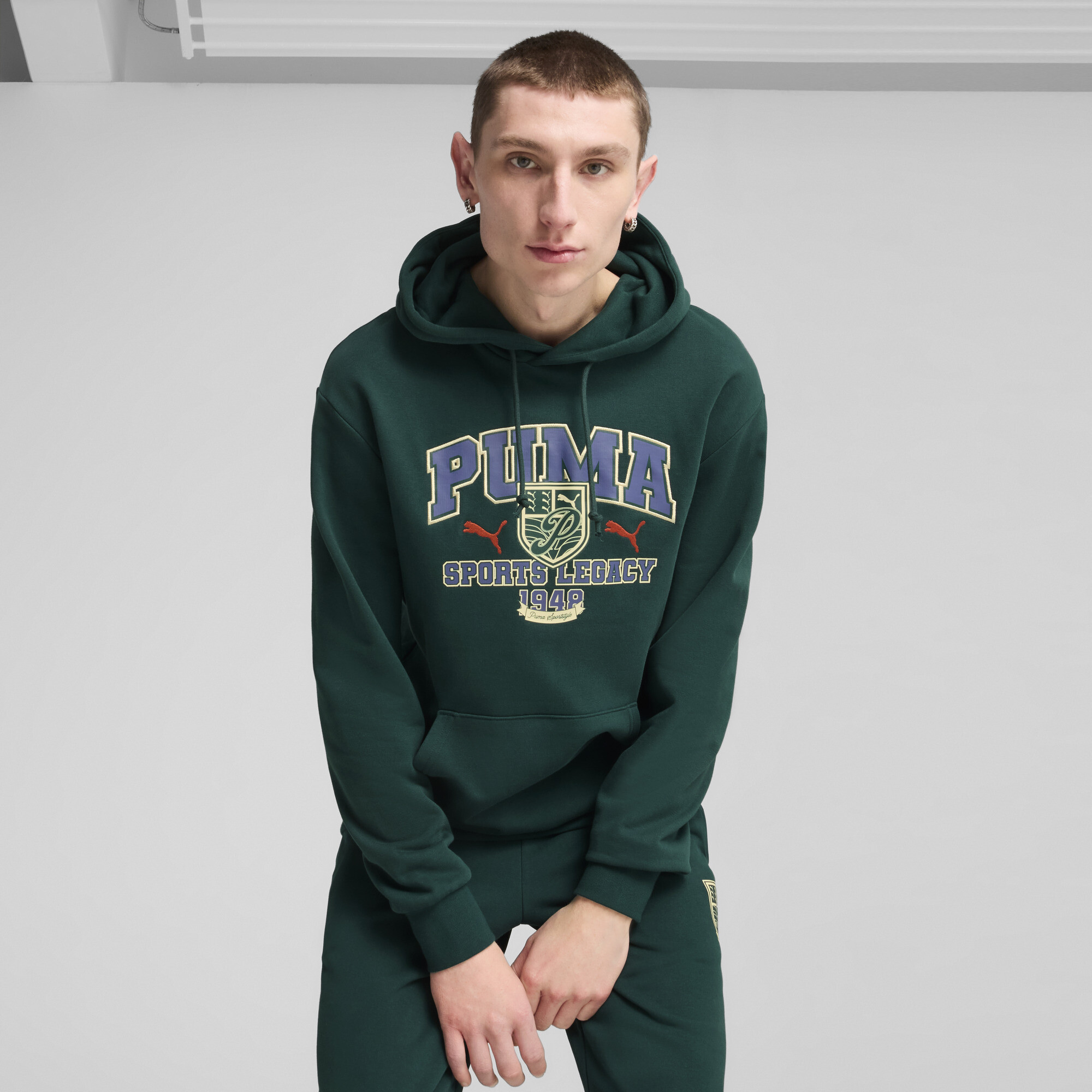 Puma SPORTS LEGACY Graphic Hoodie Herren | Mit Print | Dark Myrtle | Größe: M