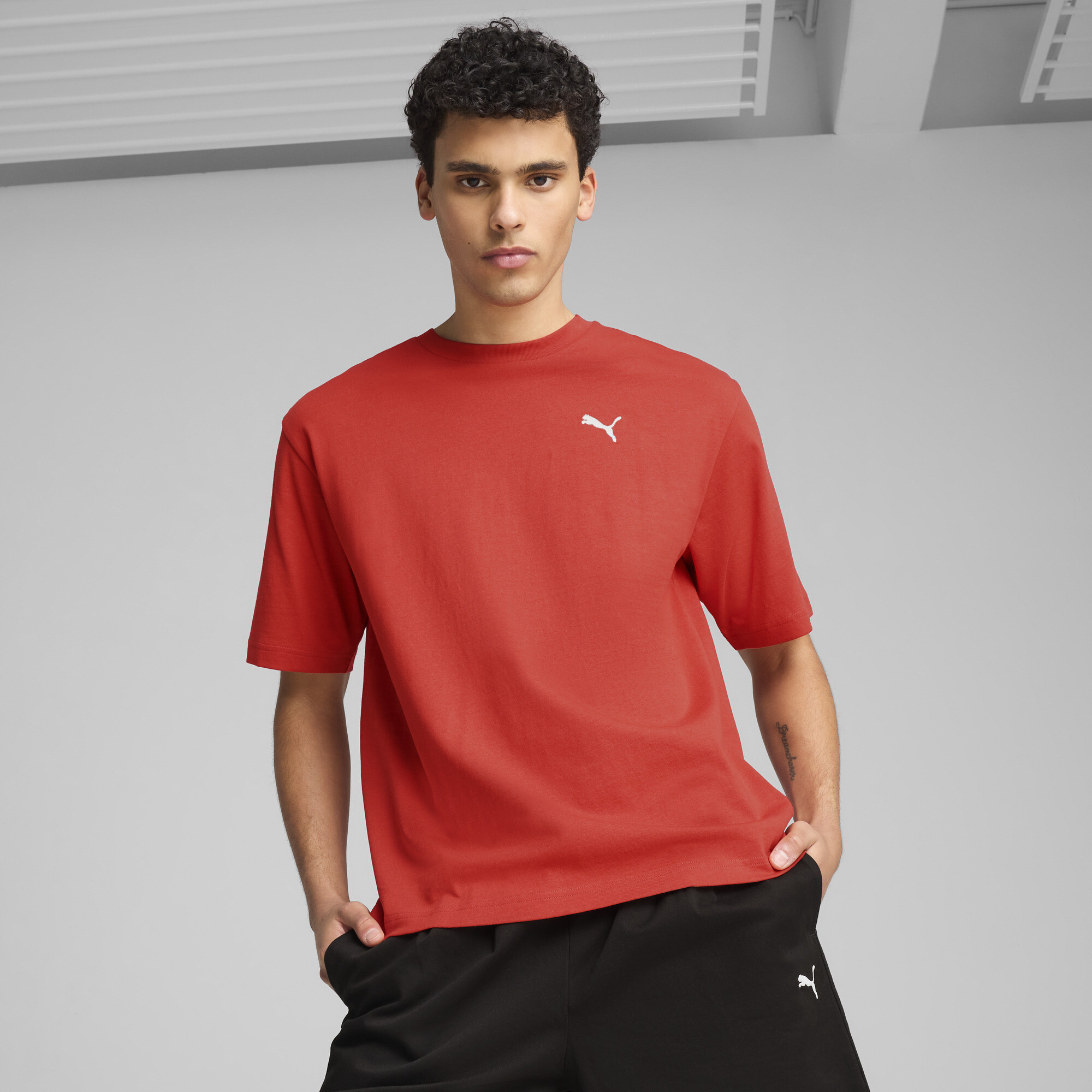 Puma WARDROBE ESS Boxy T-Shirt Herren | Mit Plain | Red Fire | Größe: XXL