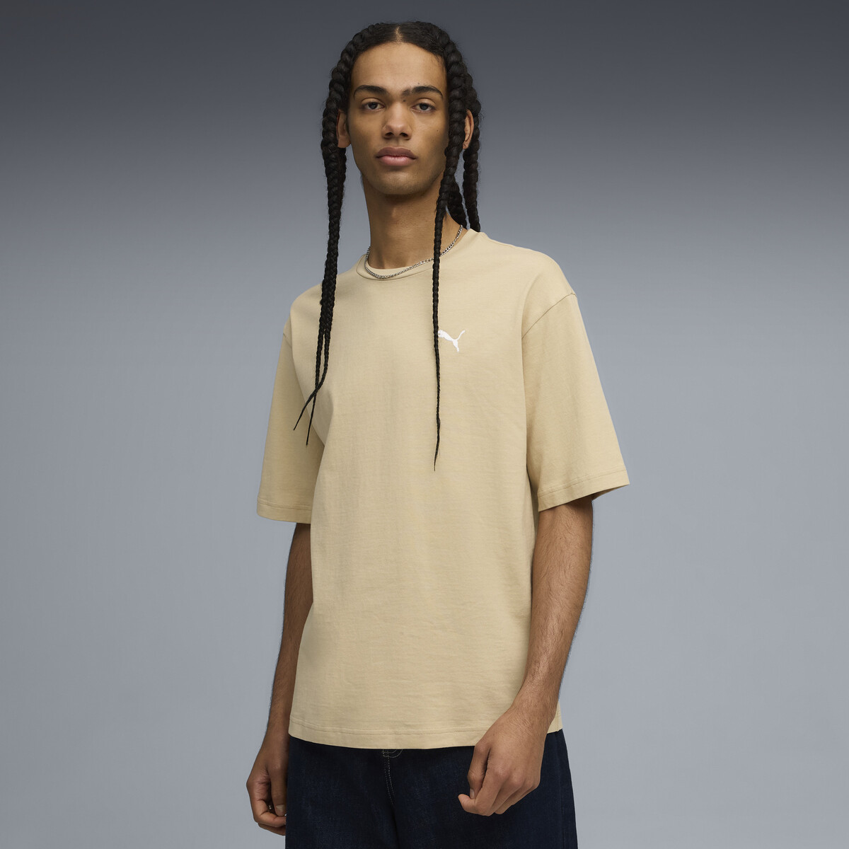 Wardrobe Essentials Boxy T-Shirt Men in Pebble Path by PUMA, Large