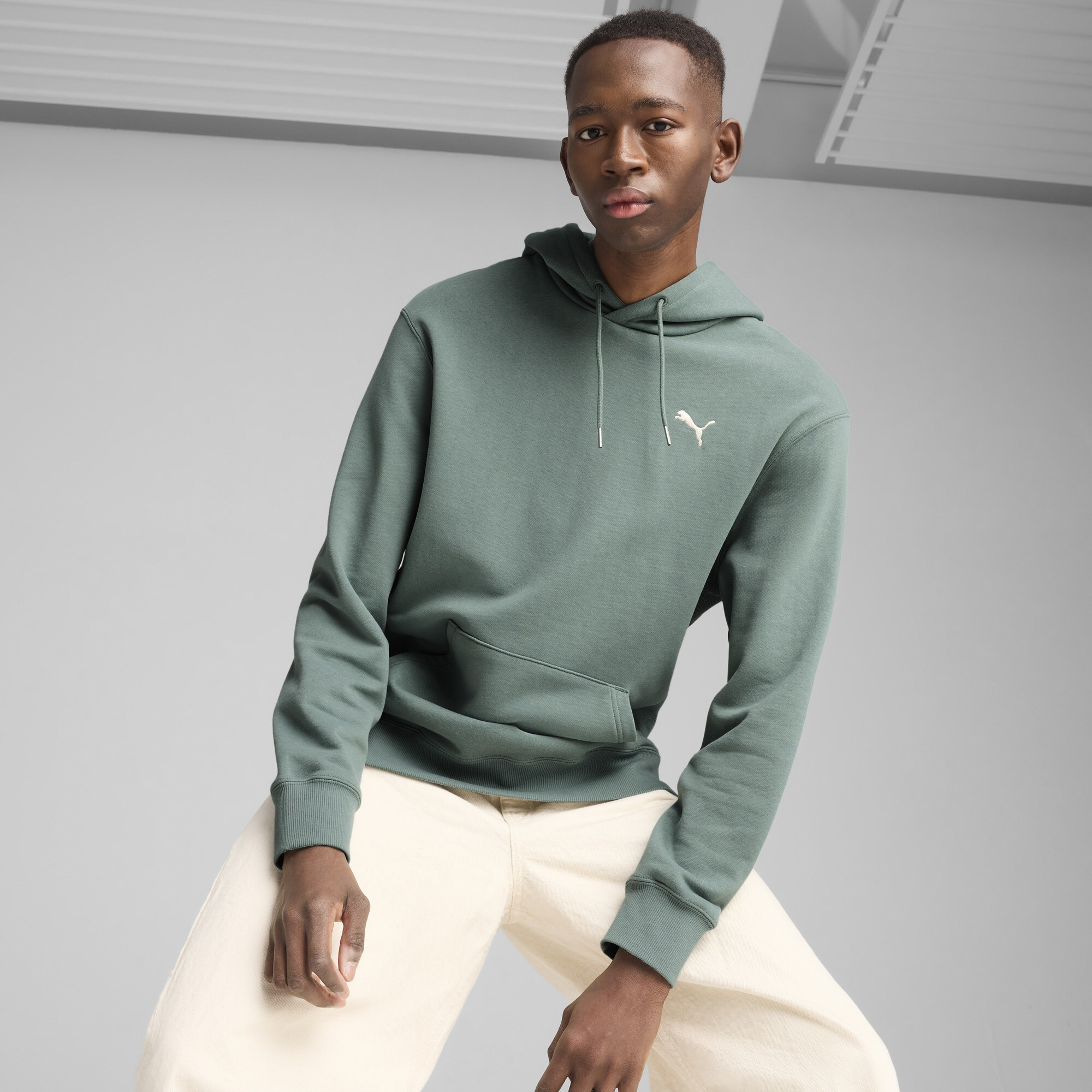 Puma WARDROBE ESS Hoodie Herren | Mit Plain | Green Moon | Größe: XXL