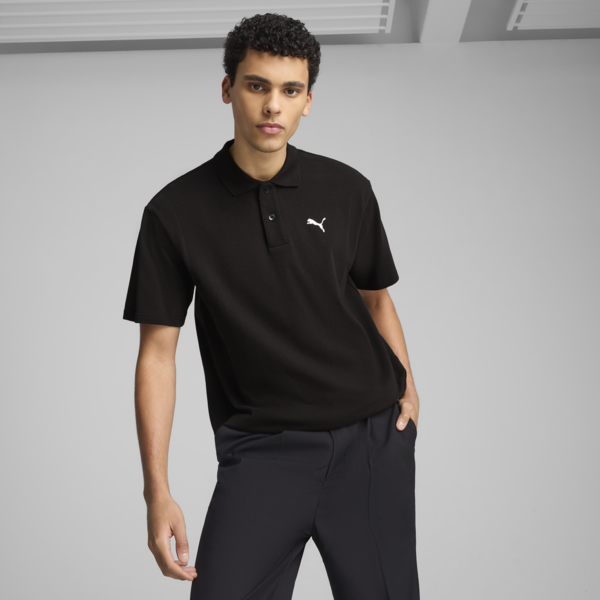 WARDROBE Essentials Pique Relaxed Polo Men, PUMA Black, large-ZAF