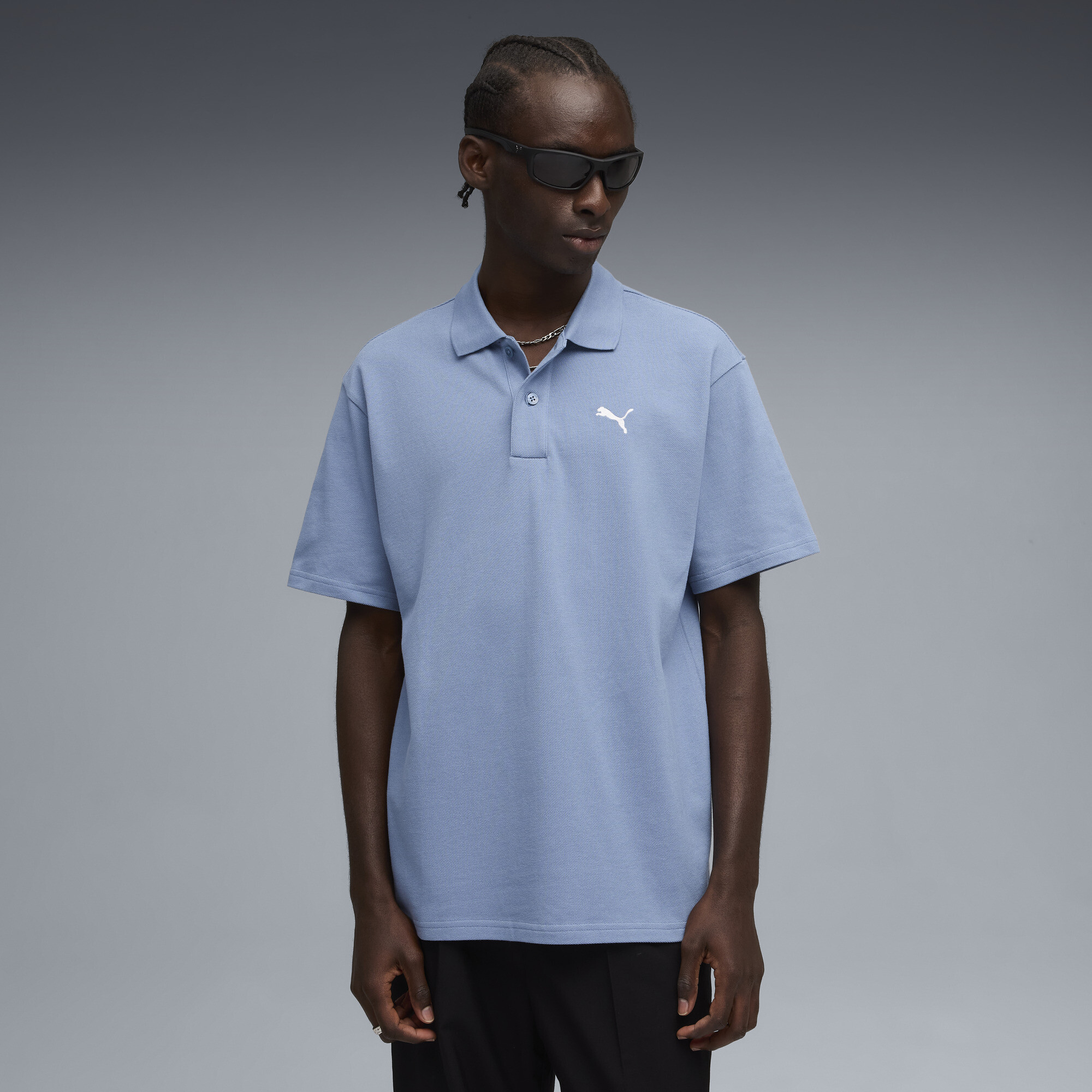 PUMA Wardrobe Essentials Men's Relaxed Pique Polo Shirt in Blue, Size M