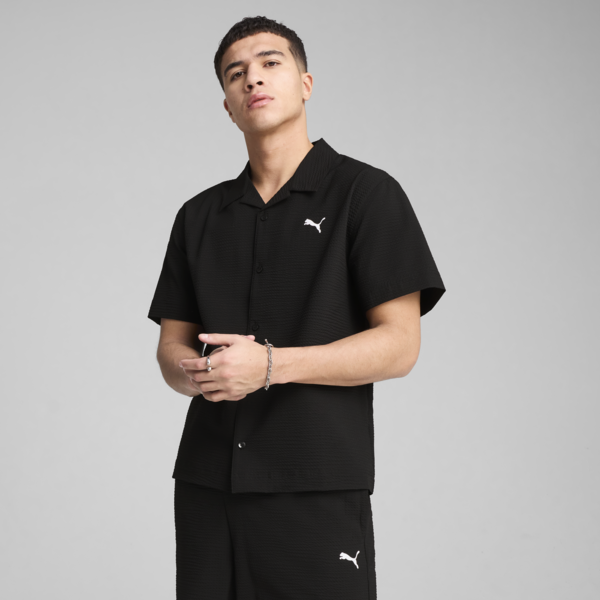 Camisa holgada WARDROBE Essentials Cloqué para hombre, PUMA Black, large-MEX