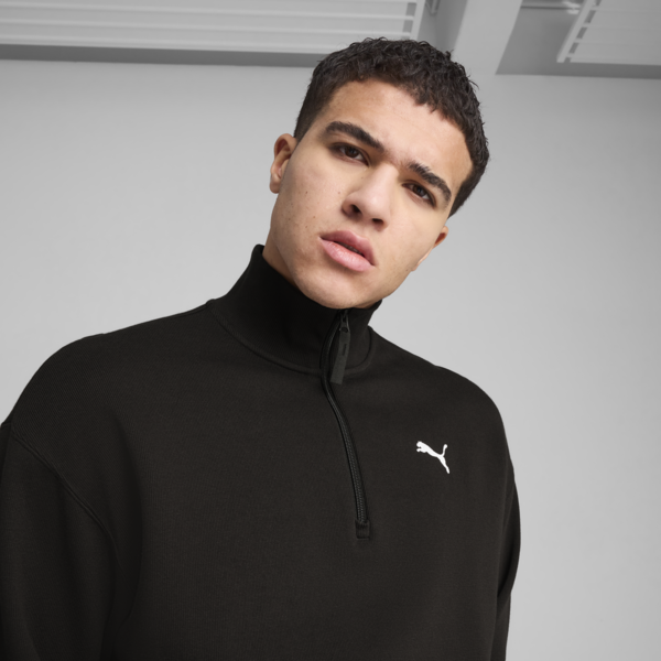 WARDROBE ESS Relaxed Half Zip Crew Men, PUMA Black, large-ZAF