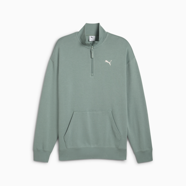 WARDROBE ESS Relaxed Half Zip Crew Men, Green Moon, large-ZAF
