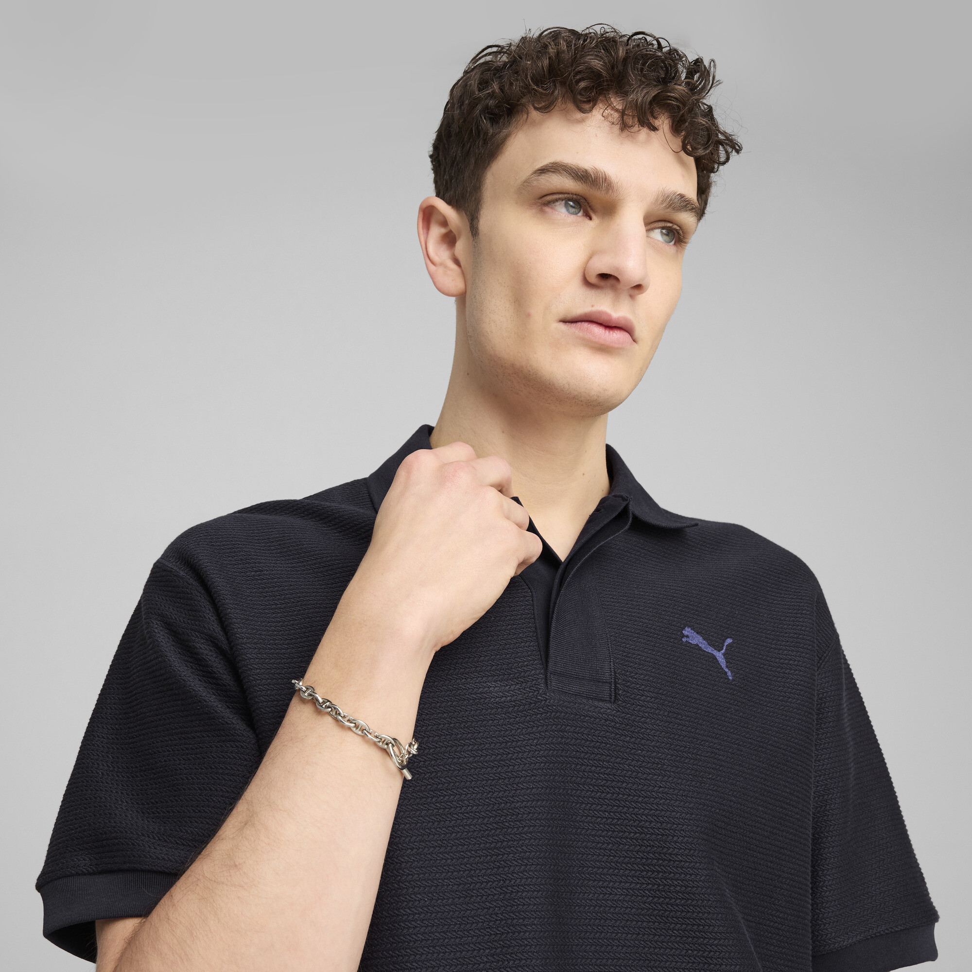 PUMA PREMIUM ESS Relaxed Jacquard uniseks polo, Blauw, Maat XXS thumbnail 4