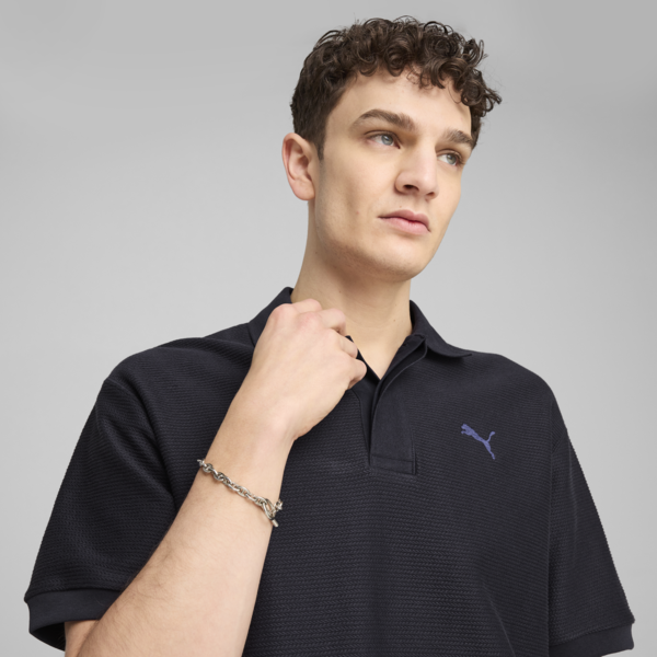 Playera polo holgada Premium Essentials Jacquard, New Navy, large-MEX