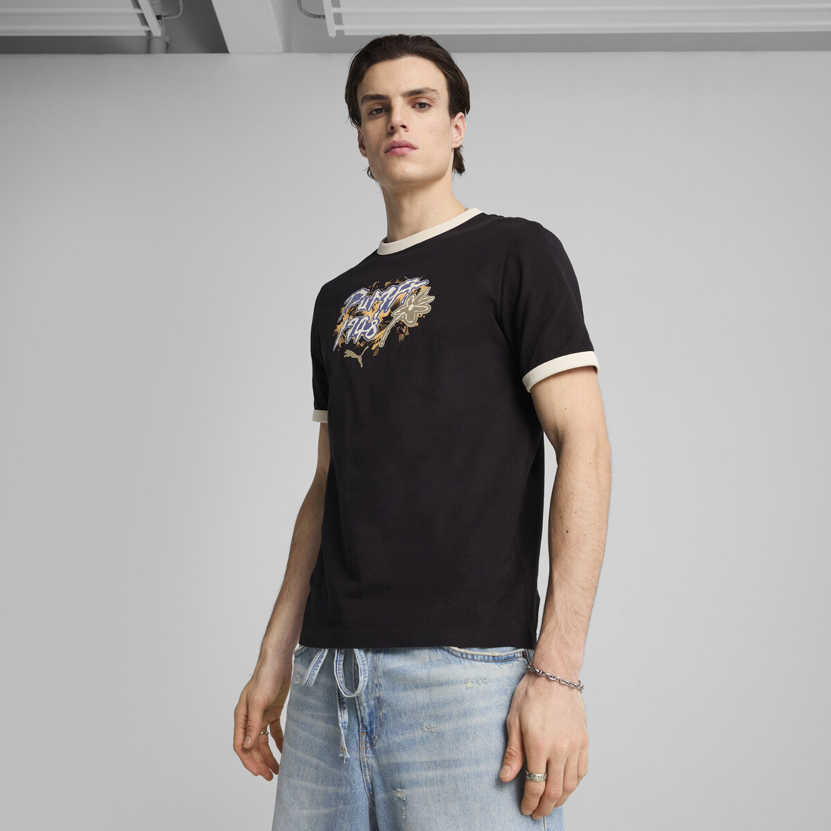 FUTURE.PUMA.ARCHIVE Graphic Ringer T-Shirt Men in Black/Blue Crystal, Medium