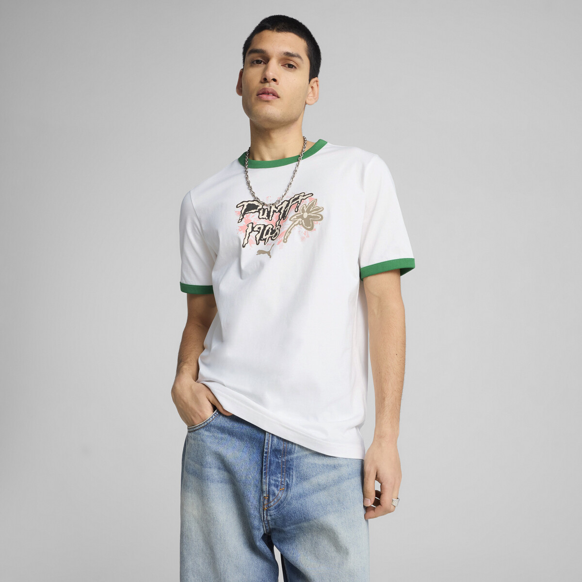 FUTURE.PUMA.ARCHIVE Graphic Ringer T-Shirt Men in White/Archive Green, Small