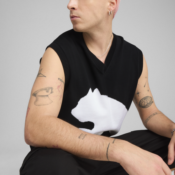 FUTURE.PUMA.ARCHIVE Relaxed Graphic Knitted Vest Unisex, PUMA Black, large-ZAF