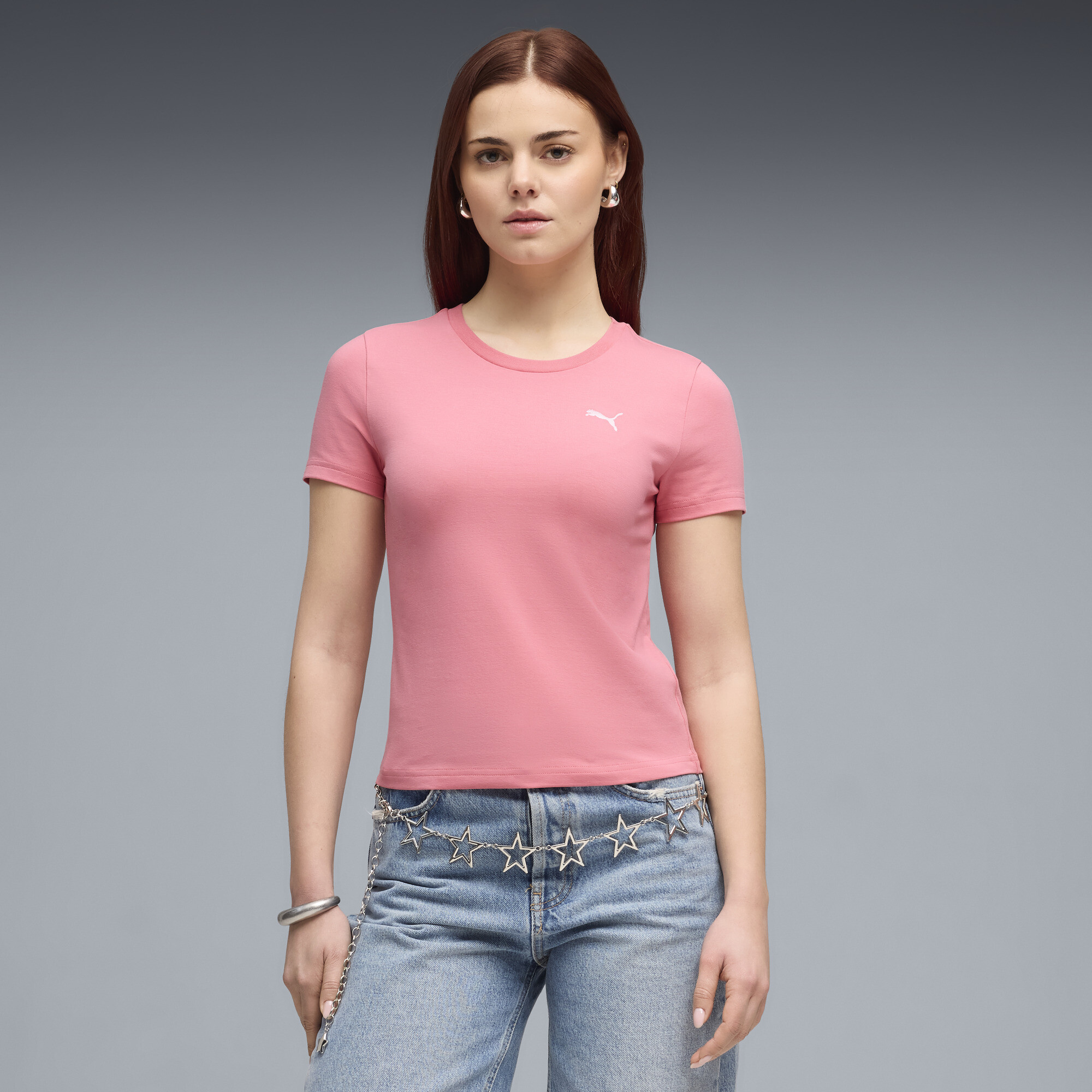 PUMA Essentials Slim T-shirt voor Dames, Roze, Maat M
