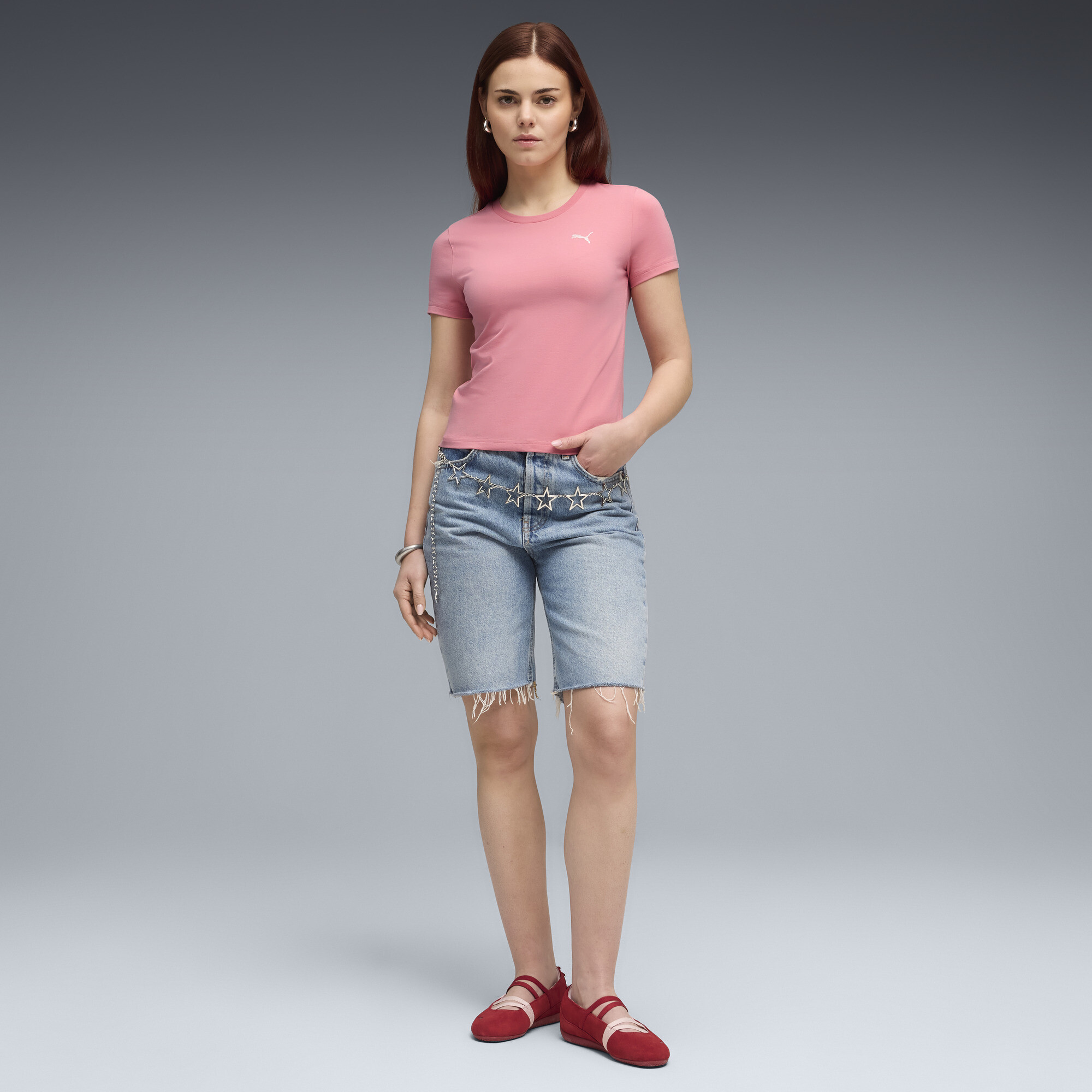 PUMA Essentials Slim T-shirt voor Dames, Roze, Maat M thumbnail 4