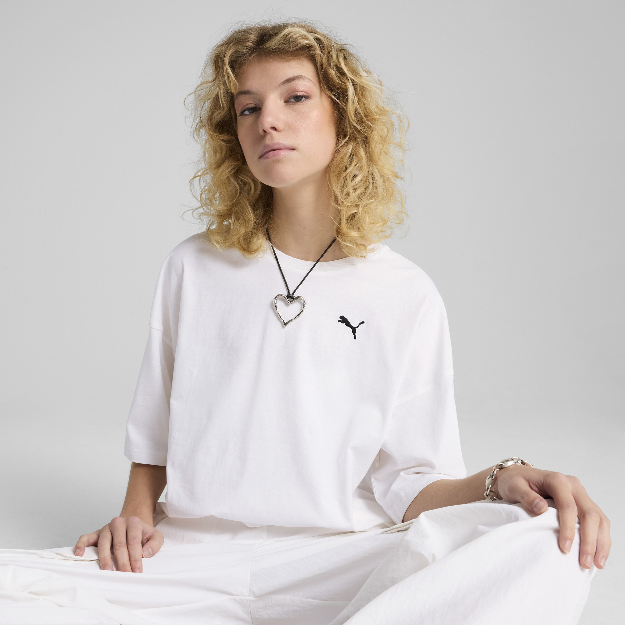 Puma WARDROBE ESS Kurzes Oversized-T-Shirt Damen | Mit Plain | White | Größe: L