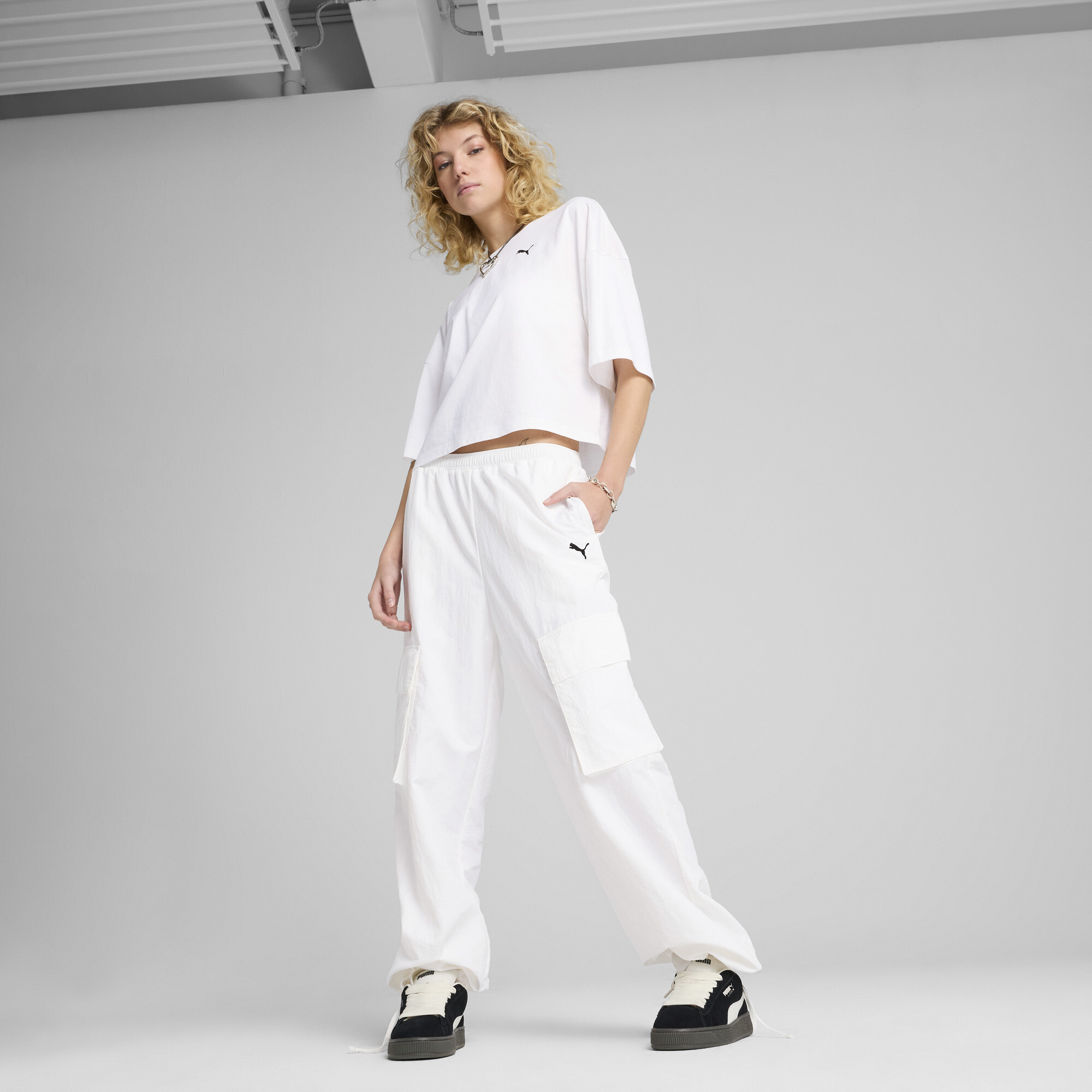 PUMA WARDROBE ESS oversized kort T-shirt voor Dames, Wit, Maat L thumbnail 4