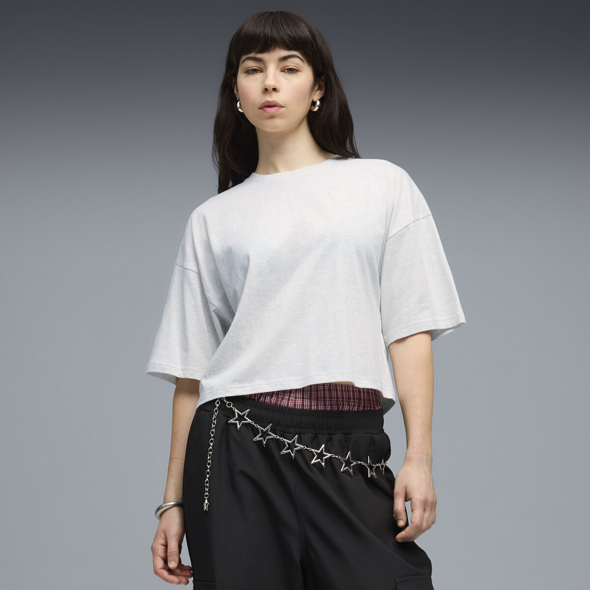 WARDROBE Essentials Oversized Short T-Shirt Women in White Glow Heather by PUMA, Large