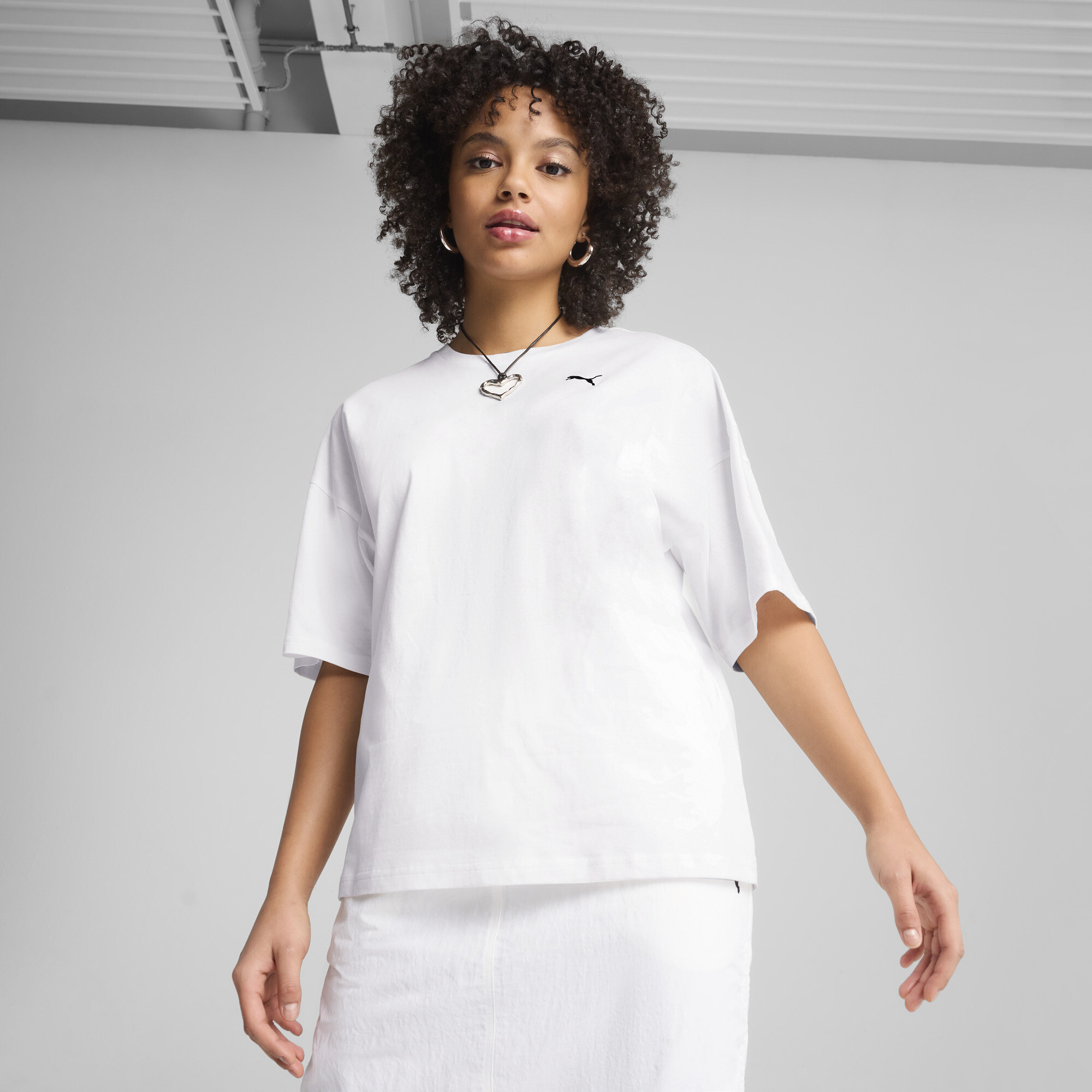 Puma Wardrobe Essentials Oversized T-Shirt Damen | Mit Plain | White | Größe: M