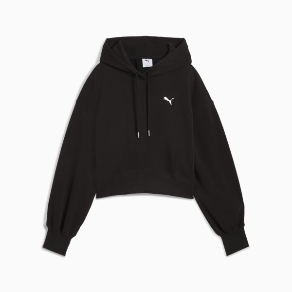 WARDROBE Essentials Relaxed Cropped Hoodie Women, PUMA Black, large-ZAF