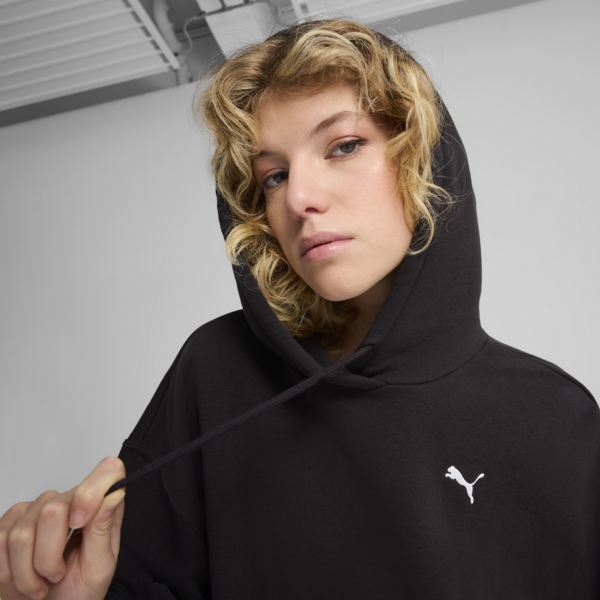 WARDROBE Essentials Relaxed Cropped Hoodie Women, PUMA Black, large-ZAF