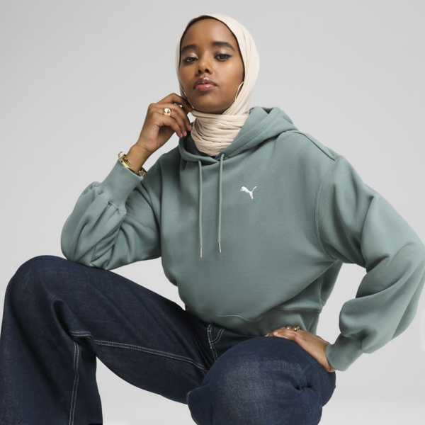 WARDROBE Essentials Relaxed Cropped Hoodie Women, Green Moon, large-ZAF