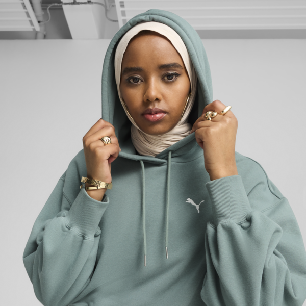 WARDROBE Essentials Relaxed Cropped Hoodie Women, Green Moon, large-ZAF