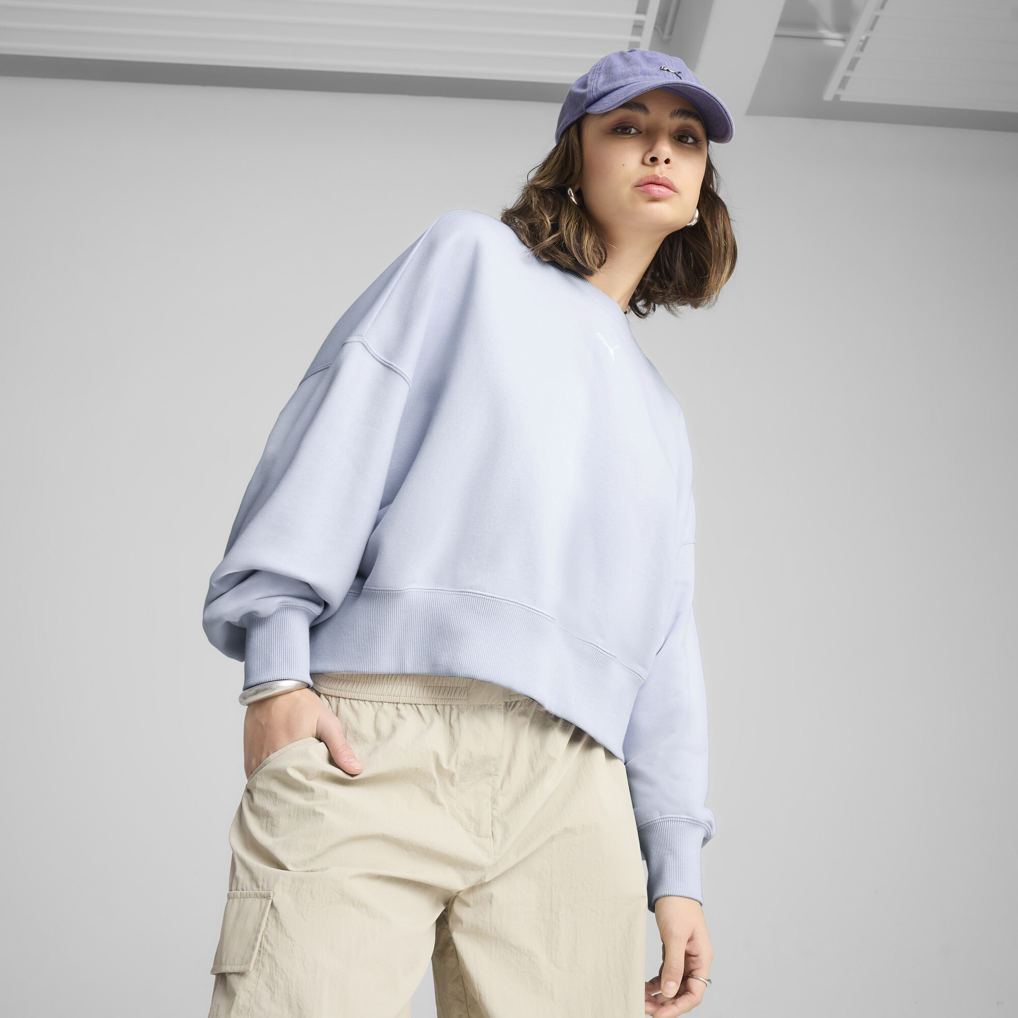 Puma WARDROBE ESS Oversized-Crewneck Damen | Mit Plain | Cool Weather | Größe: XL