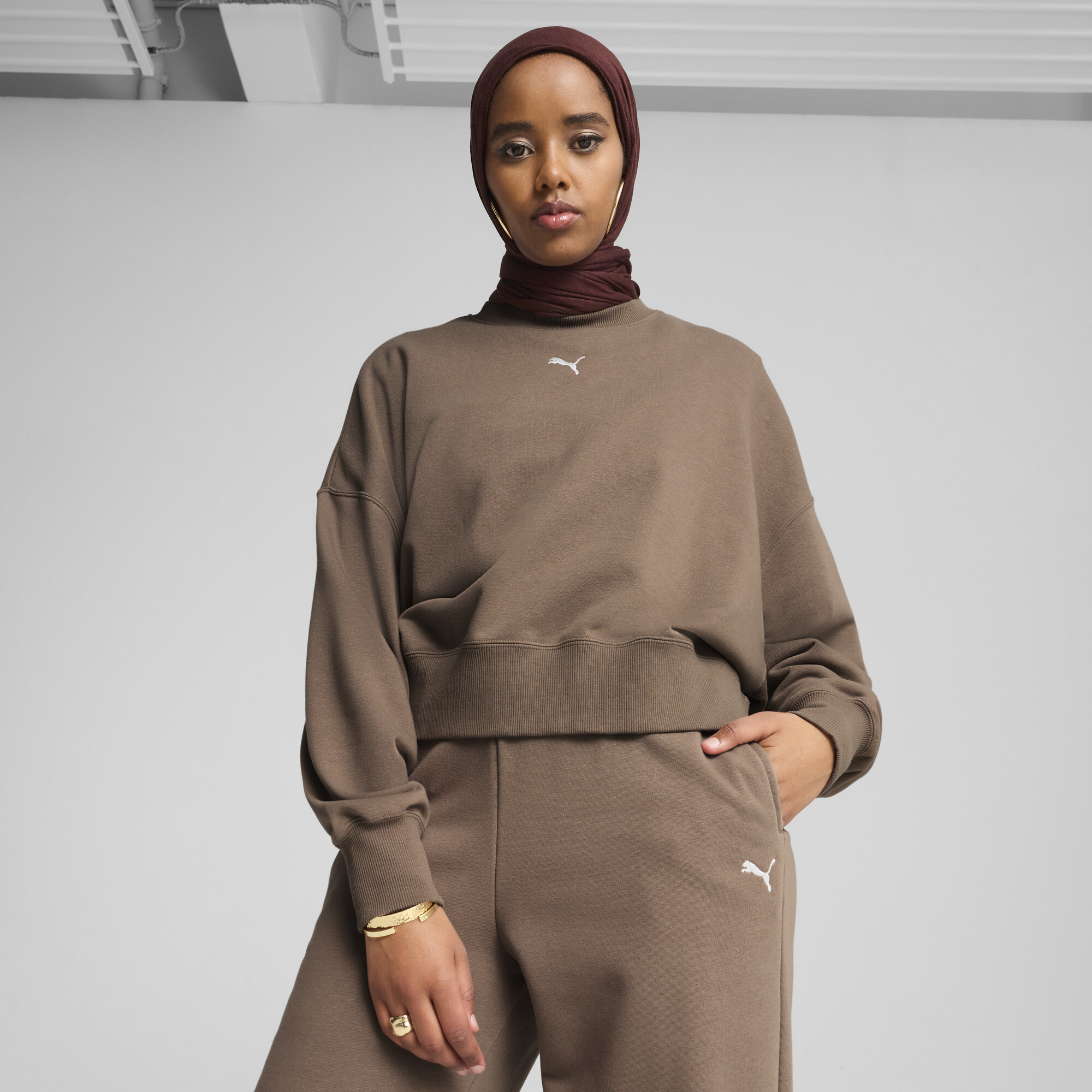 Puma WARDROBE ESS Oversized-Crewneck Damen | Mit Plain | Totally Taupe | Größe: 3XL