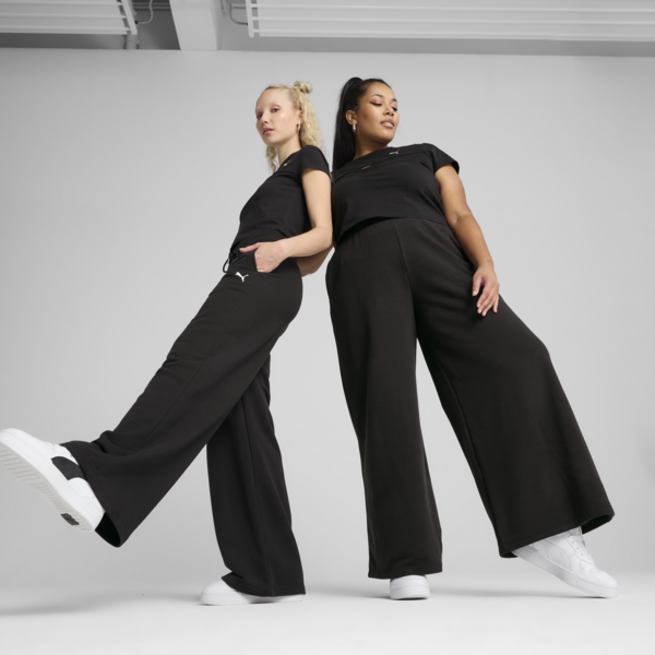 Wardrobe Essentials Relaxed Wide Leg Sweatpants Women, PUMA Black, large-MEX
