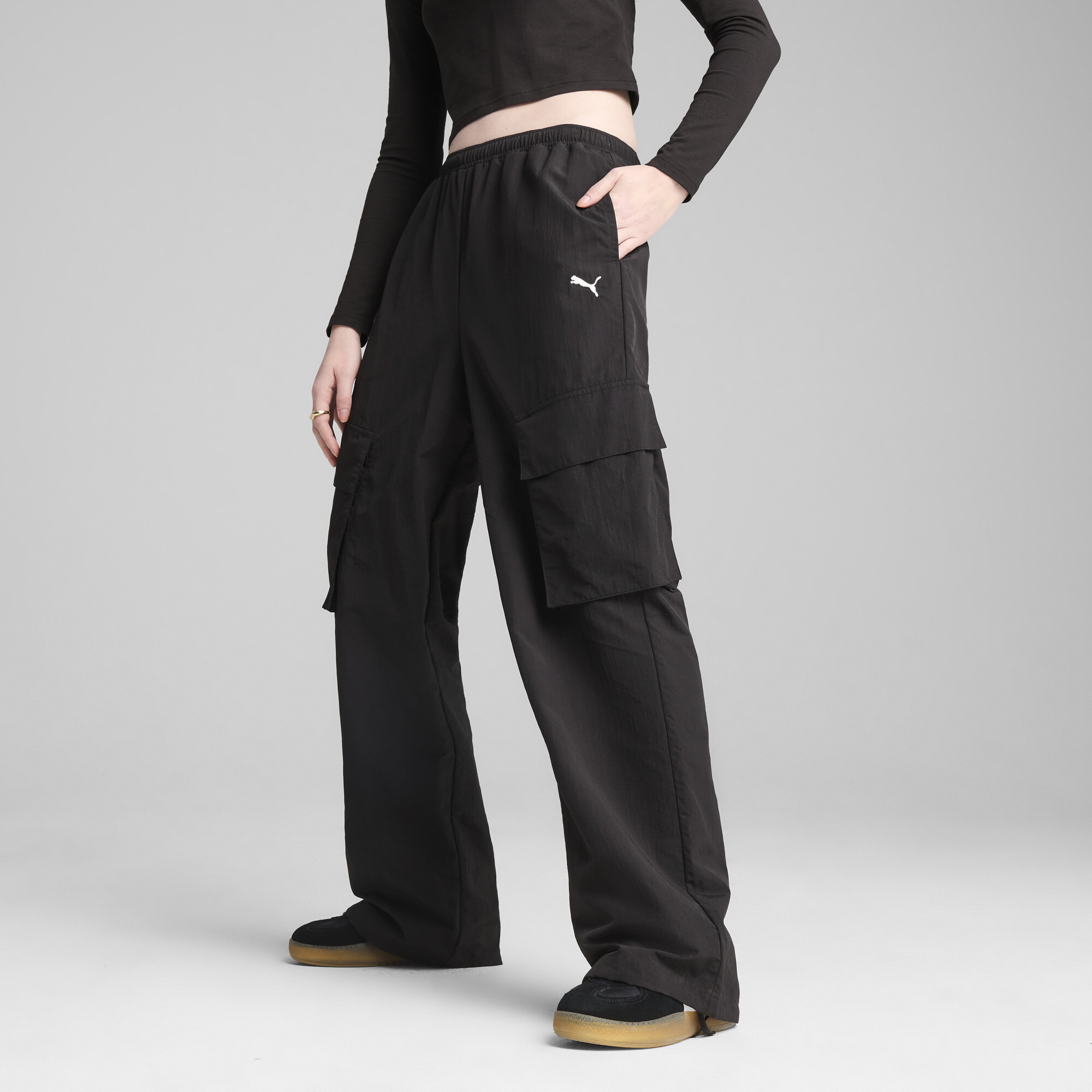 Puma WARDROBE ESS Cargohose in Relaxed Fit Damen | Mit Plain | Black | Größe: L