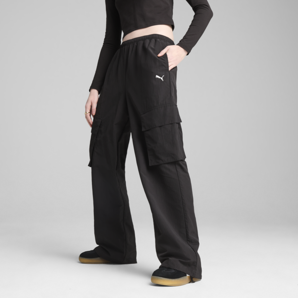 WARDROBE Essentials Relaxed Woven Cargo Pants Women, PUMA Black, large-MEX